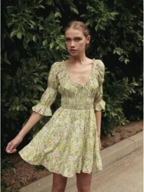 Anthropologie Rahi Milly Floral Puff Sleeve Ruffle Tiered Lined Mini Dress Sz M